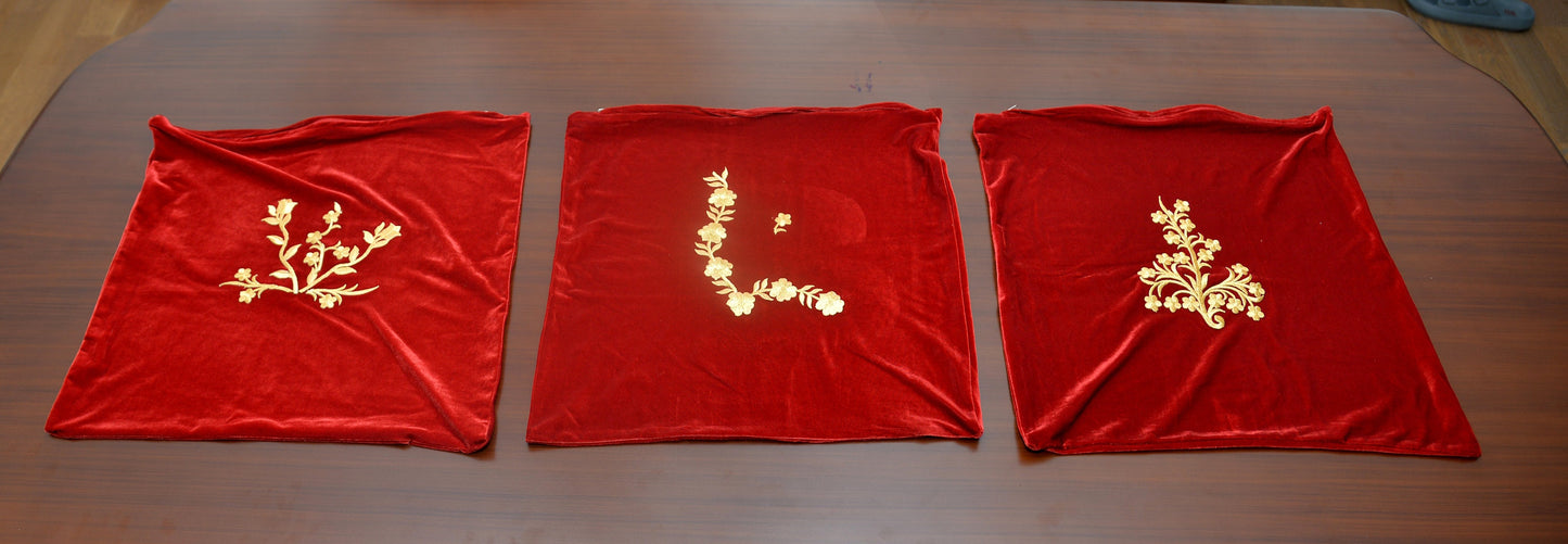 Velvet Satin Runner and Pillow Set (1 Runner & 3 Cushion Covers)