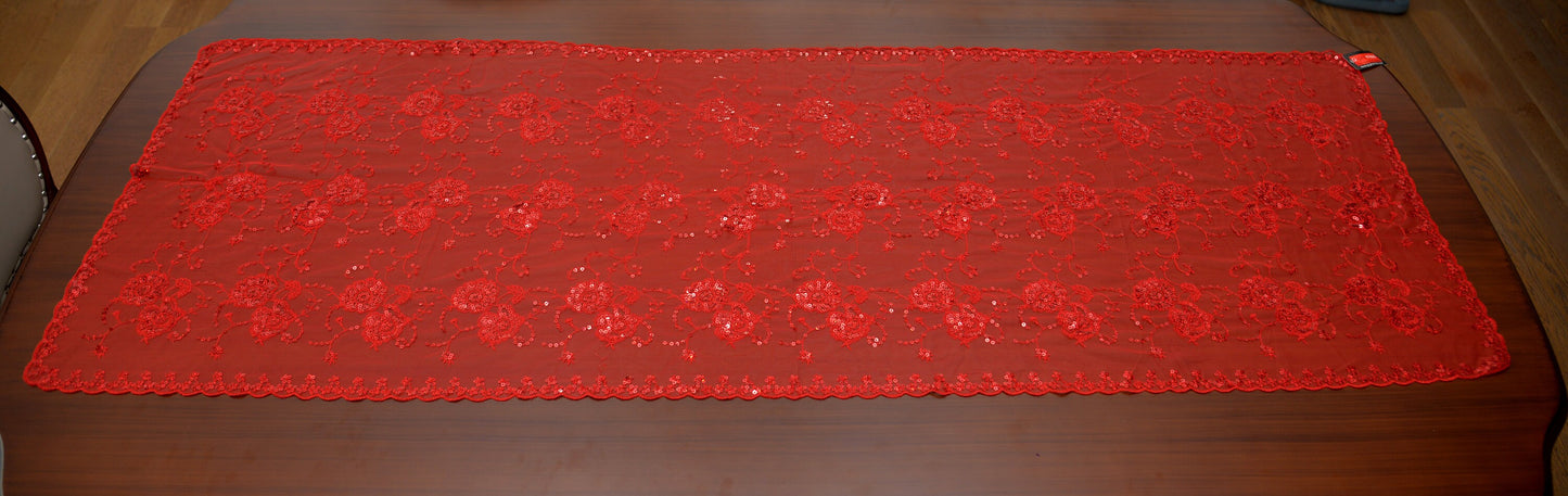 Vintage Red Beaded Bridal Veil – 180x60 cm, First-Class Quality (1980)