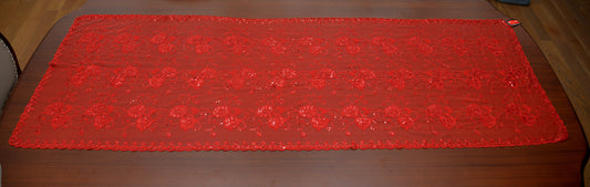 Vintage Red Beaded Bridal Veil – 180x60 cm, First-Class Quality (1980)