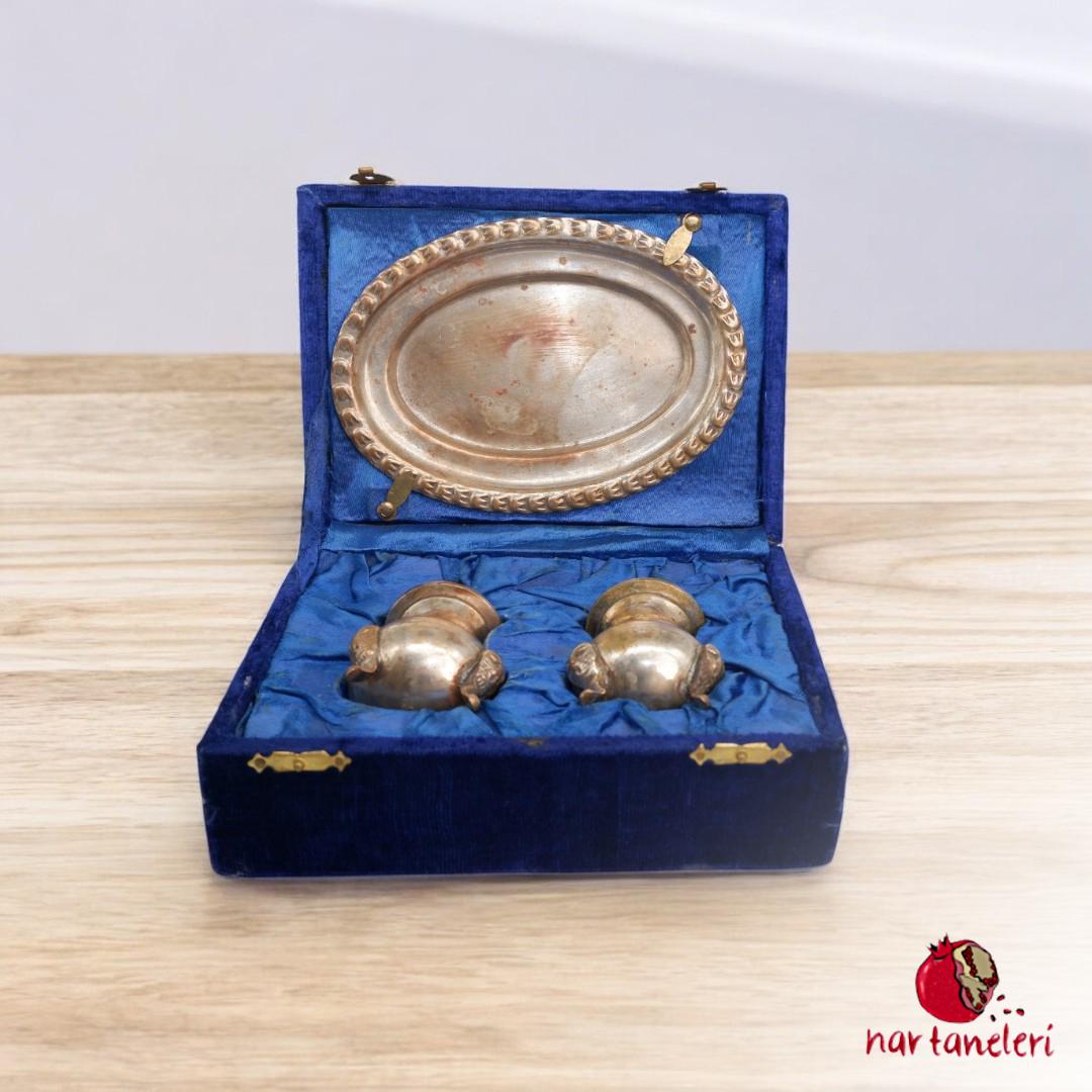 1960s Handcrafted Table Service Set (Salt Shakers, Lemon Holder, Tray)