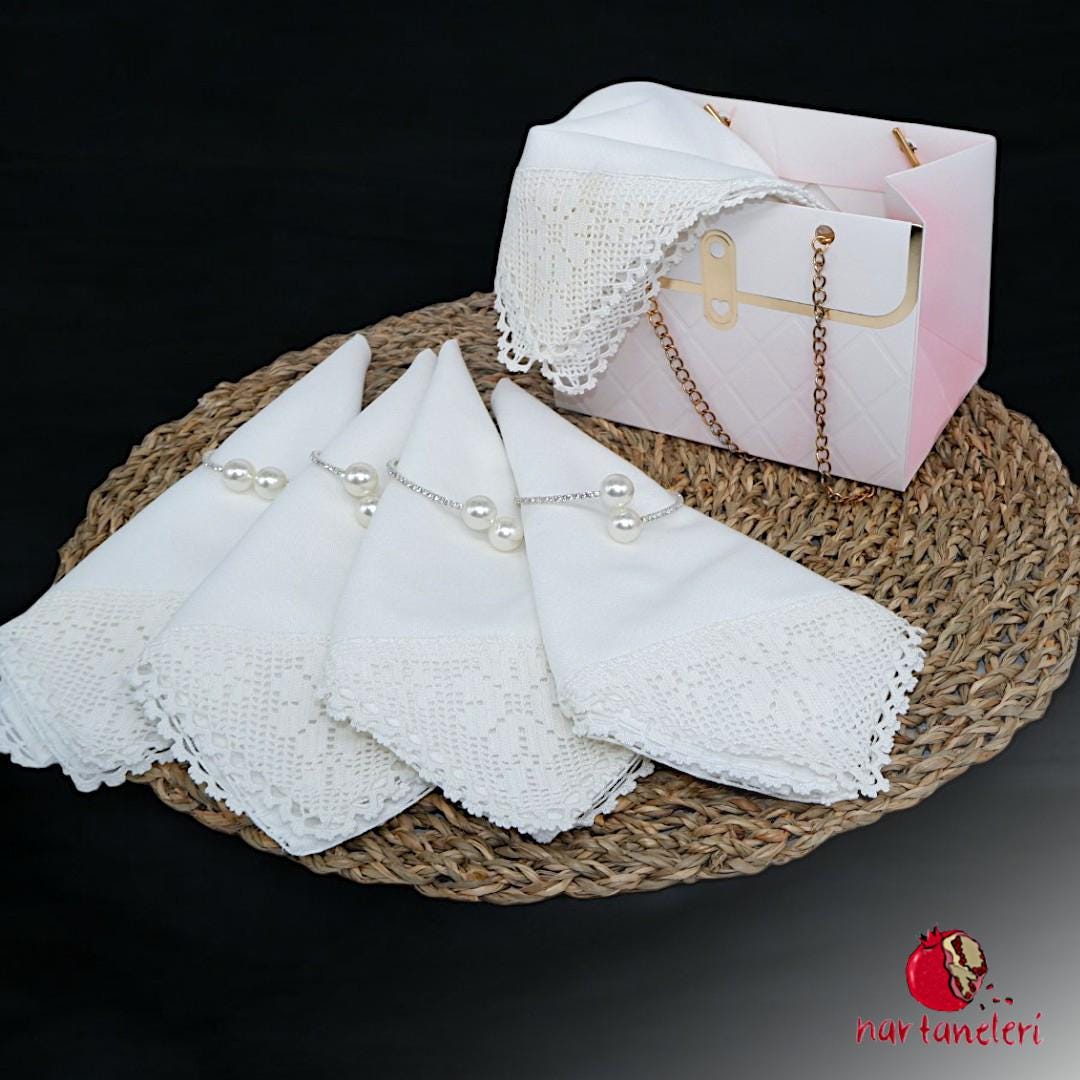 1970s Handcrafted 100% Cotton Lace Embroidered Napkin Set (8 Pieces)