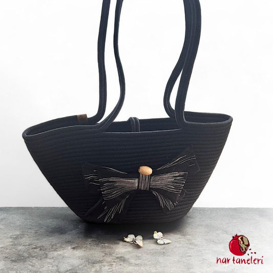 Black Handbag with Bow Design