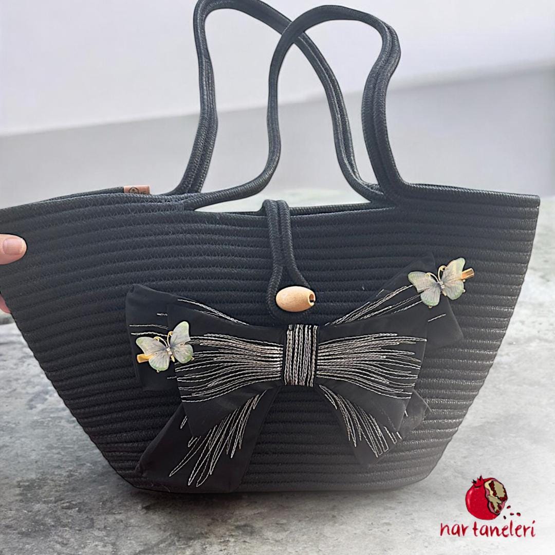 Black Handbag with Bow Design