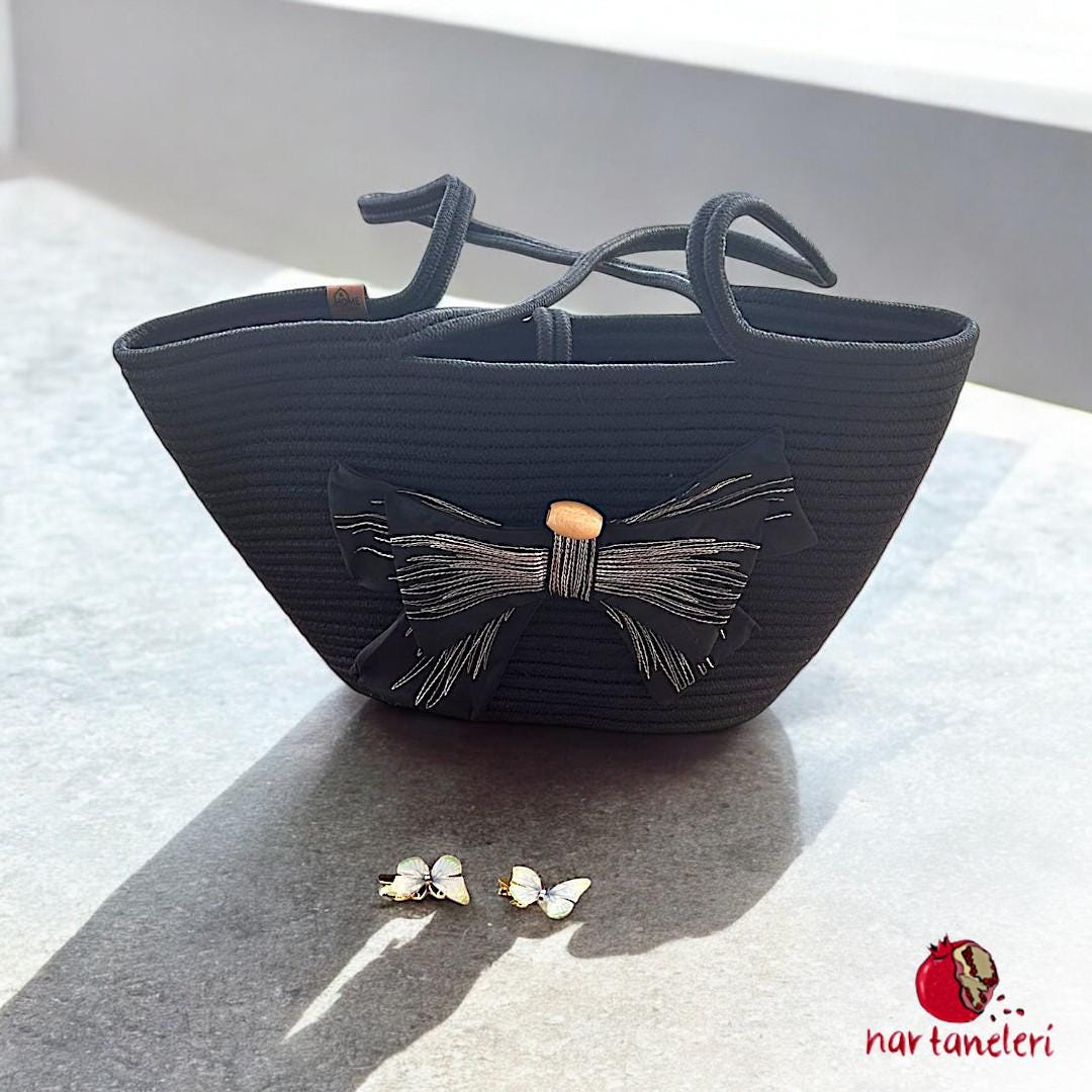 Black Handbag with Bow Design